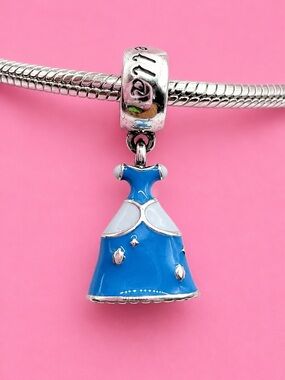 Pandora Disney Cinderella Princess Blue Dress Dangle Charm Sterling Silver